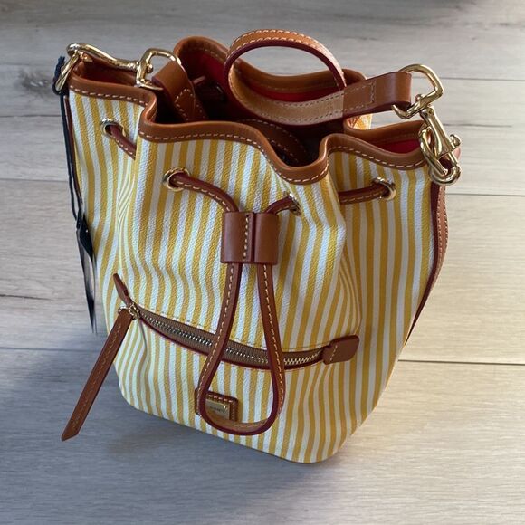 Dooney & Bourke Sullivan Coated Cotton Small Drawstring Crossbody yellow white - Picture 4 of 8